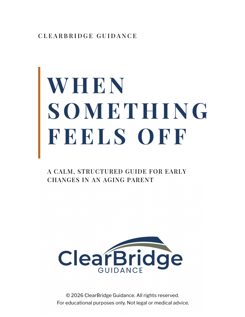 A guide to help adults navigate early cognitive changes in aging parents.